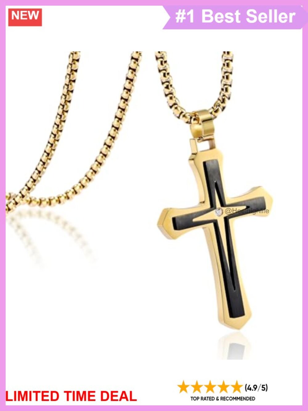 Stainless Steel Cross Necklace 24" Chain Cubic Zirconia Men's Jewelry